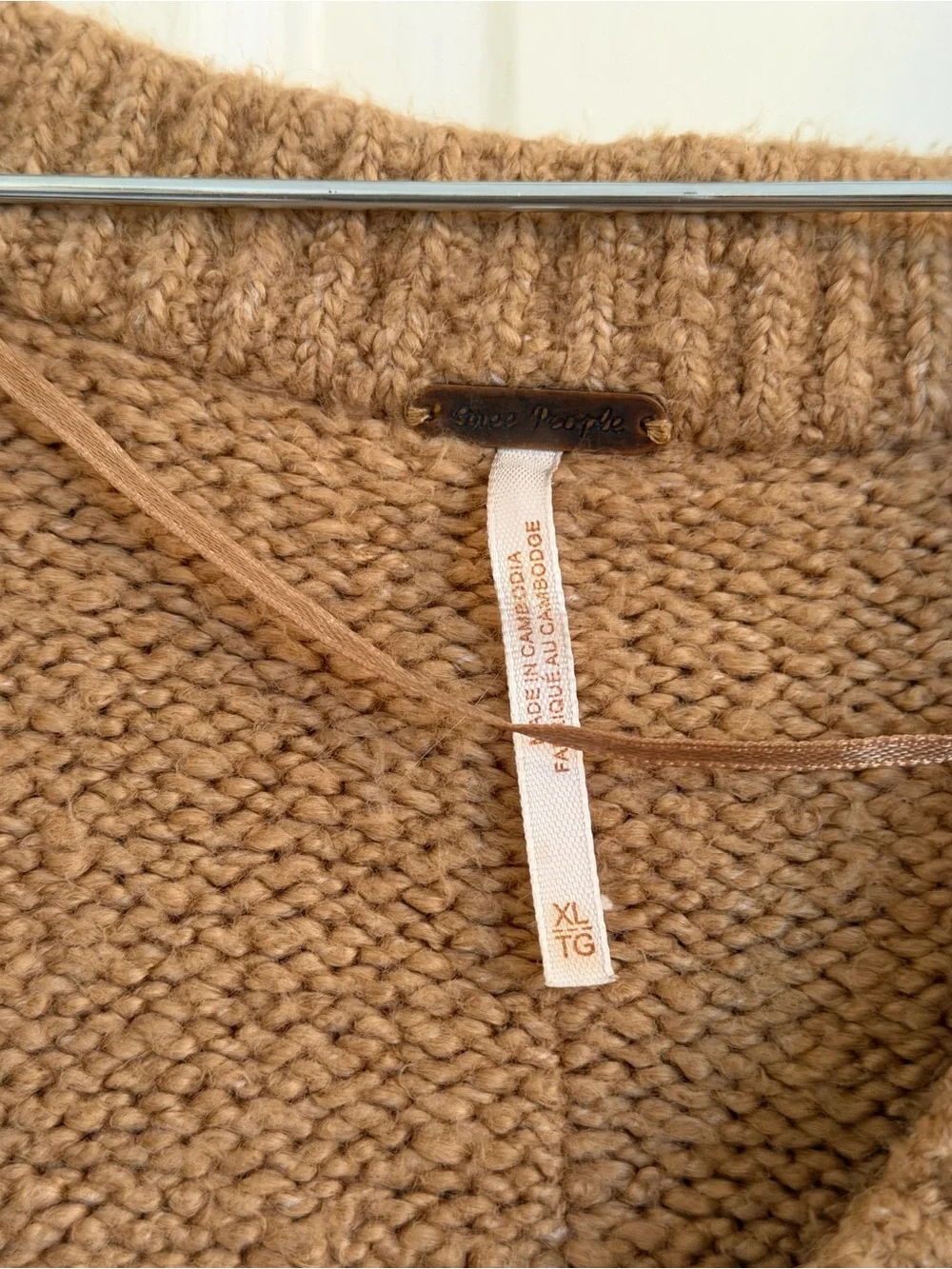 Free People Oversized Scoop-Neck Sweater in Camel Brown